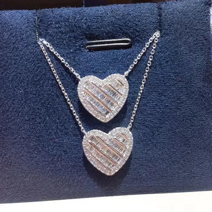 Ig Style Shiny Heart Shape Copper Inlay Zircon Necklace