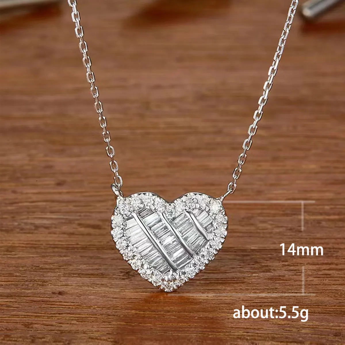 Ig Style Shiny Heart Shape Copper Inlay Zircon Necklace