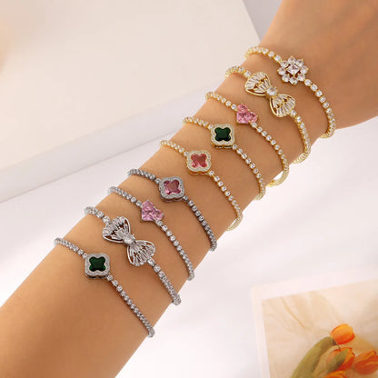 Ig Style Shiny Heart Shape Flower Bow Knot Copper Plating Inlay Zircon Bracelets