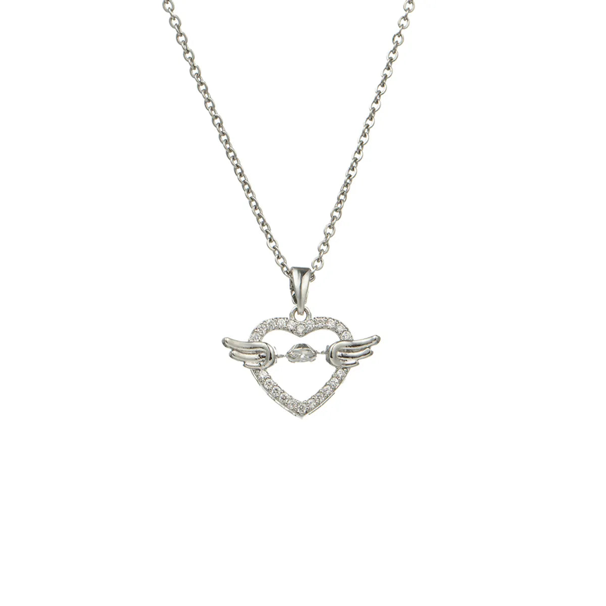 Ig Style Shiny Heart Shape Wings Titanium Steel Copper Plating Hollow Out Inlay Zircon Pendant Necklace