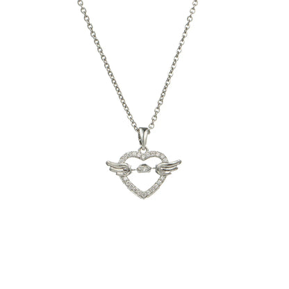 Ig Style Shiny Heart Shape Wings Titanium Steel Copper Plating Hollow Out Inlay Zircon Pendant Necklace