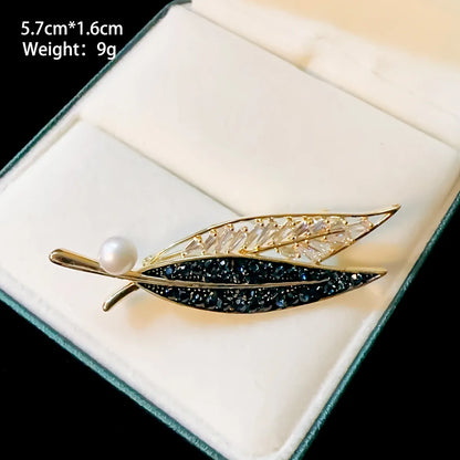 IG Style Shiny Leaf Flower Butterfly Copper Plating Inlay Pearl Zircon Unisex Brooches