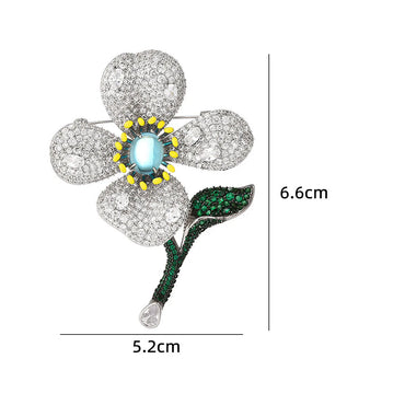 IG Style Shiny Leaf Flower Copper Plating Inlay Zircon Unisex Brooches