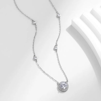 Ig Style Shiny Round Sterling Silver Rhodium Plated Zircon Necklace In Bulk