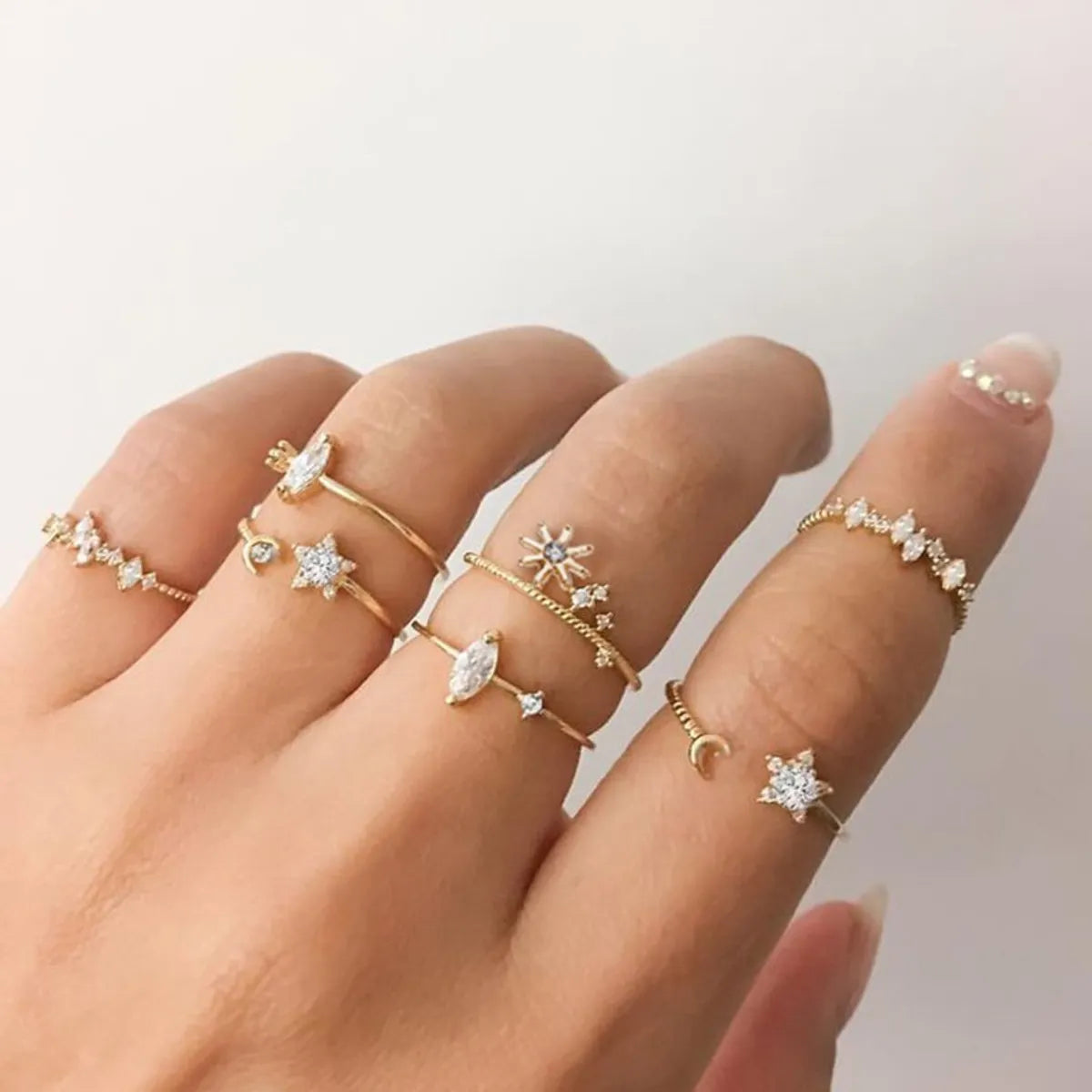 Ig Style Shiny Star Moon Snake Alloy Inlay Rhinestones Women'S Rings