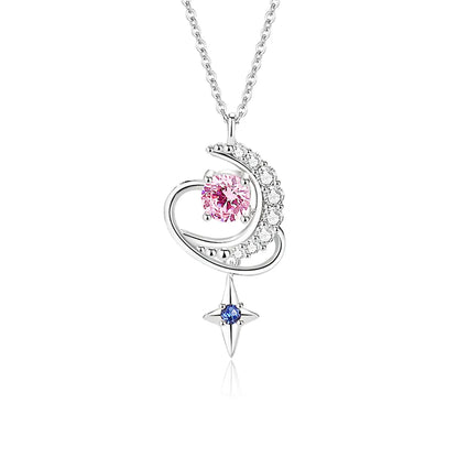 Ig Style Shiny Star Moon Sterling Silver Polishing Plating Inlay Zircon Pendant Necklace