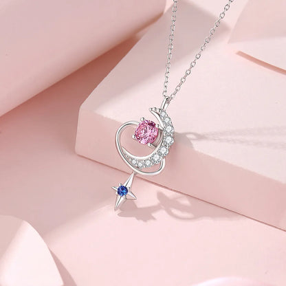 Ig Style Shiny Star Moon Sterling Silver Polishing Plating Inlay Zircon Pendant Necklace