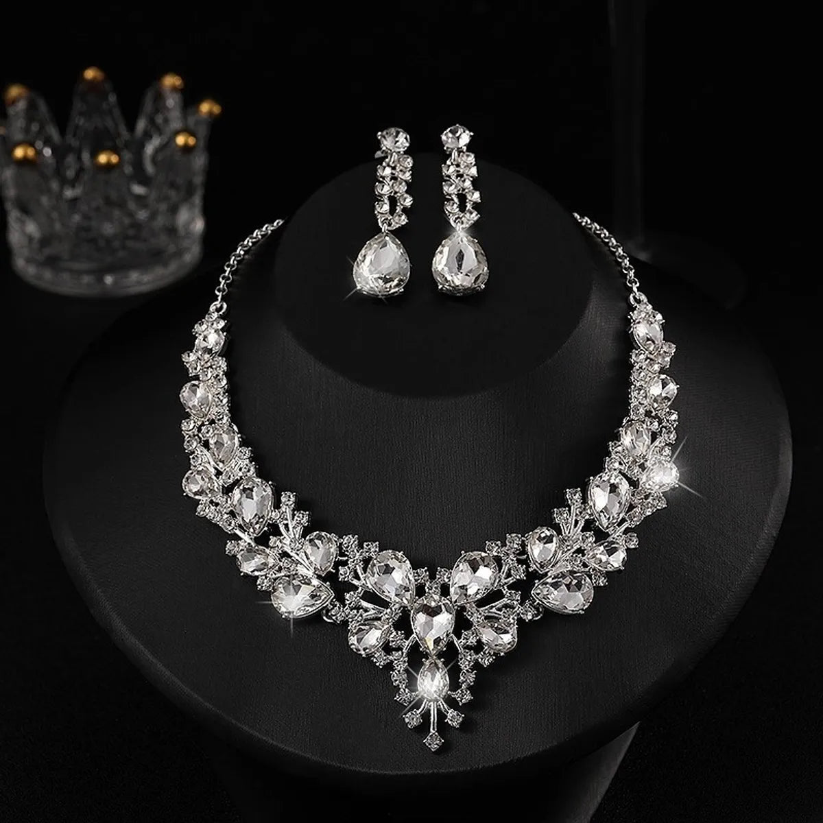 IG Style Shiny Water Droplets Alloy Inlay Gem Crystal Women'S Jewelry Set