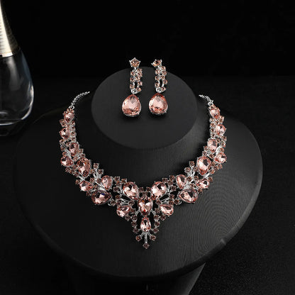 IG Style Shiny Water Droplets Alloy Inlay Gem Crystal Women'S Jewelry Set