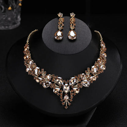 IG Style Shiny Water Droplets Alloy Inlay Gem Crystal Women'S Jewelry Set