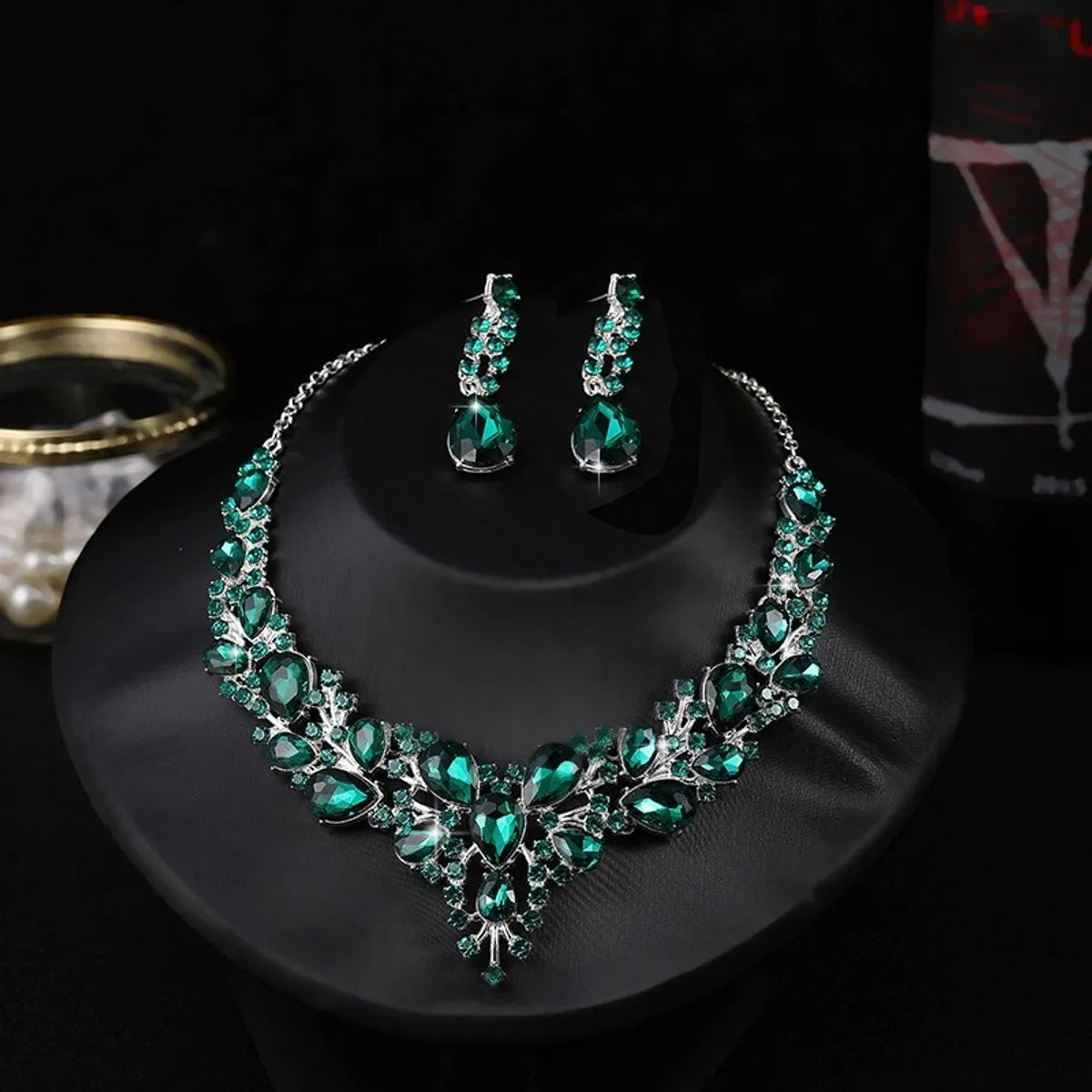 IG Style Shiny Water Droplets Alloy Inlay Gem Crystal Women'S Jewelry Set