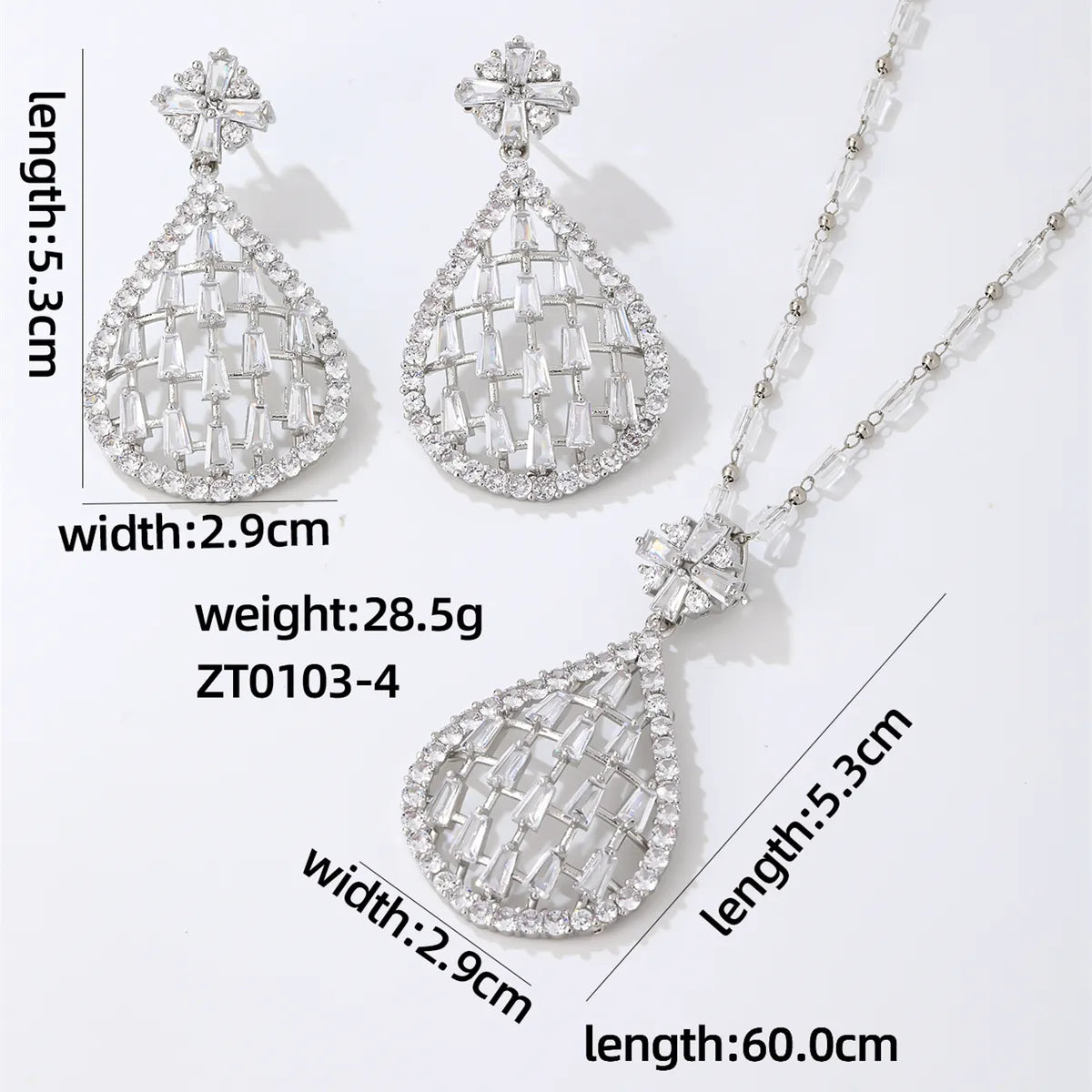 Ig Style Shiny Water Droplets Copper Plating Inlay Zircon White Gold Plated Jewelry Set