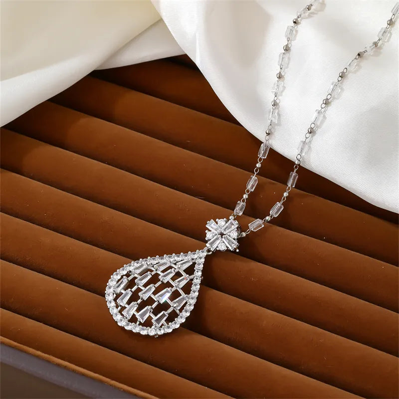 Ig Style Shiny Water Droplets Copper Plating Inlay Zircon White Gold Plated Jewelry Set