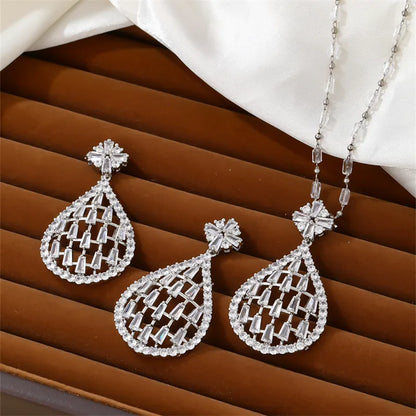 Ig Style Shiny Water Droplets Copper Plating Inlay Zircon White Gold Plated Jewelry Set