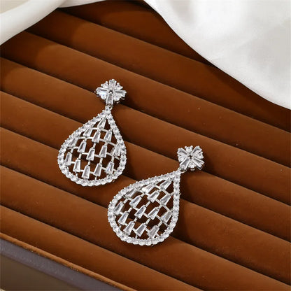 Ig Style Shiny Water Droplets Copper Plating Inlay Zircon White Gold Plated Jewelry Set