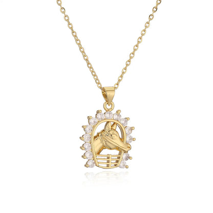 Ig Style Simple Style Animal Cat Horse Copper Plating Inlay Zircon Gold Plated Pendant Necklace