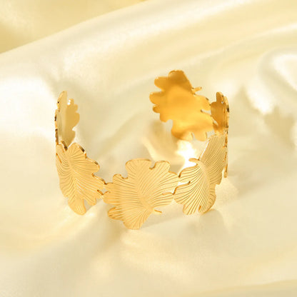 Ig Style Simple Style Animal Leaf Flower Stainless Steel Plating Inlay Zircon Gold Plated Bangle