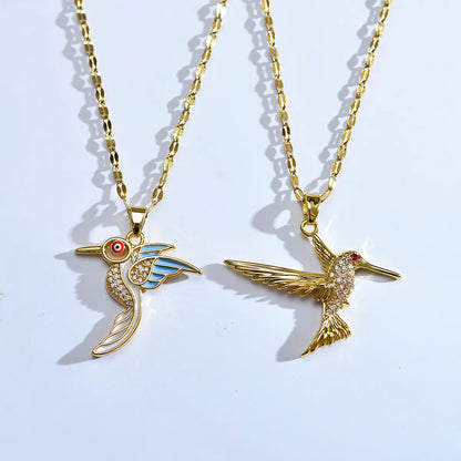 Wholesale Jewelry IG Style Simple Style Bird Titanium Steel Copper Zircon Gold Plated Enamel Plating Inlay Pendant Necklace