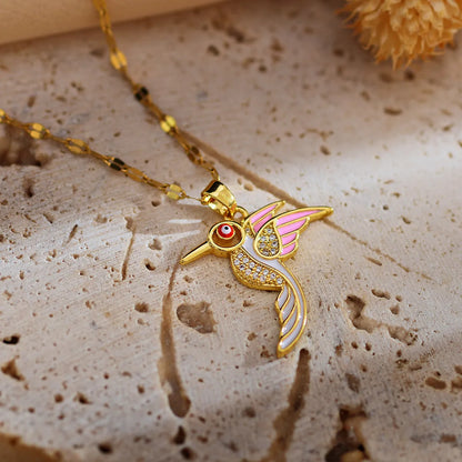 Wholesale Jewelry IG Style Simple Style Bird Titanium Steel Copper Zircon Gold Plated Enamel Plating Inlay Pendant Necklace