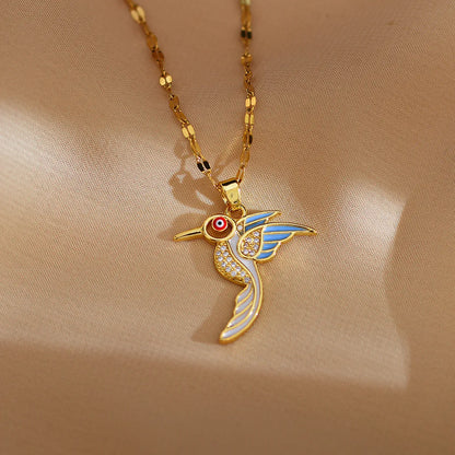 Wholesale Jewelry IG Style Simple Style Bird Titanium Steel Copper Zircon Gold Plated Enamel Plating Inlay Pendant Necklace