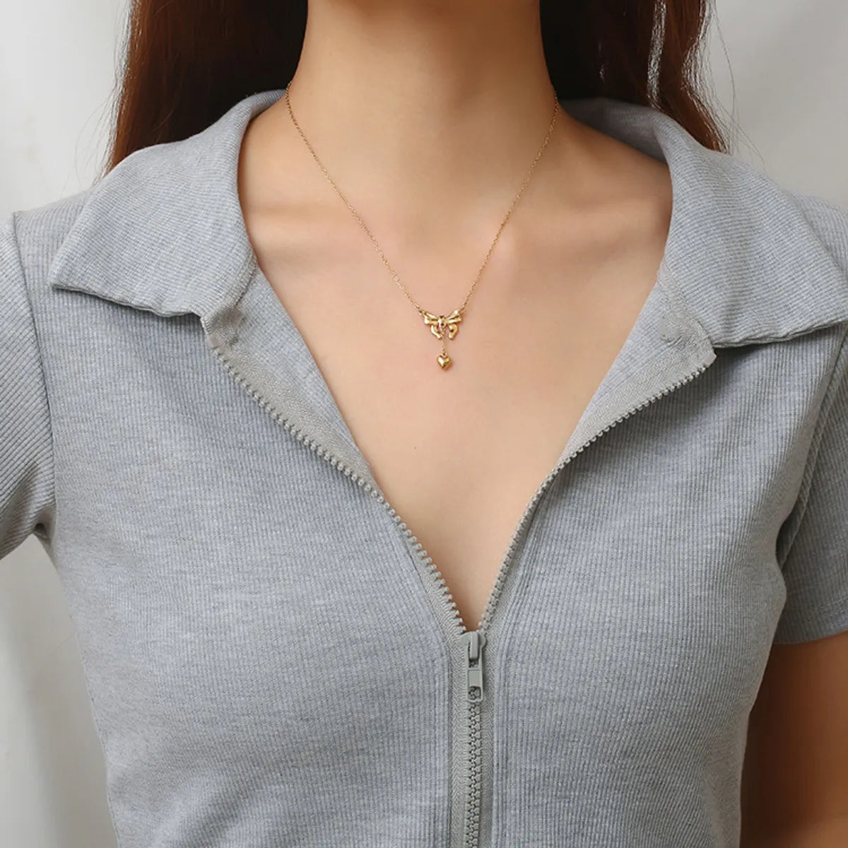 Ig Style Simple Style Bow Knot Stainless Steel Plating Pendant Necklace