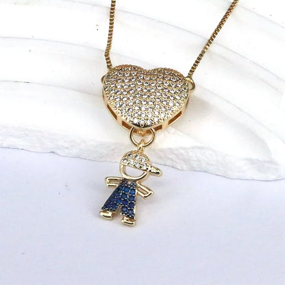 Ig Style Simple Style Cartoon Character Heart Shape Copper 18k Gold Plated Zircon Pendant Necklace In Bulk