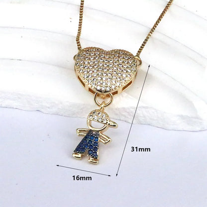 Ig Style Simple Style Cartoon Character Heart Shape Copper 18k Gold Plated Zircon Pendant Necklace In Bulk