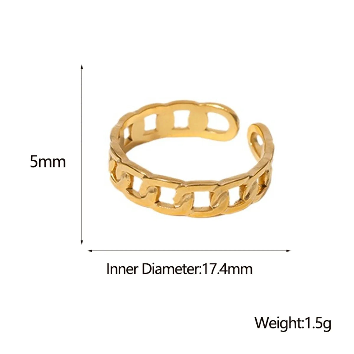 Ig Style Simple Style Chains Print Stainless Steel Plating Hollow Out Open Ring