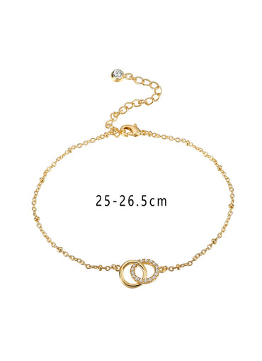 IG Style Simple Style Circle Heart Shape Grain Copper Inlay Zircon 18K Gold Plated Women's Anklet