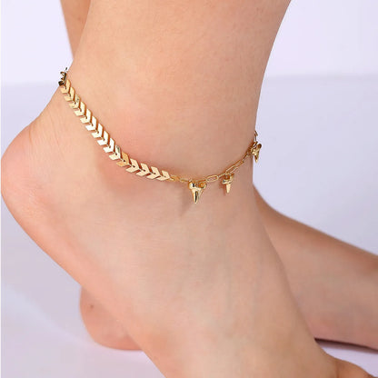 IG Style Simple Style Circle Heart Shape Grain Copper Inlay Zircon 18K Gold Plated Women's Anklet