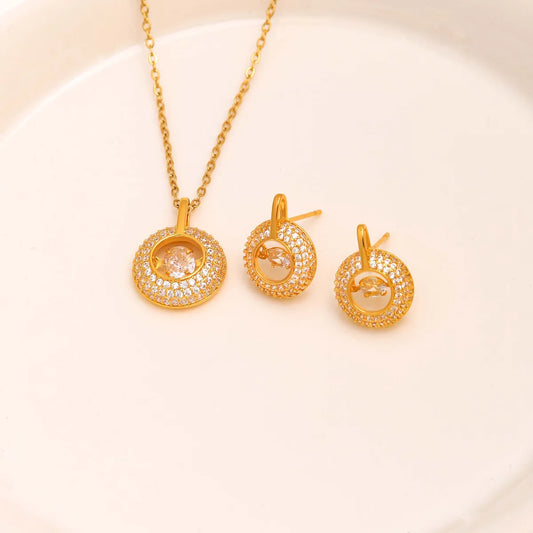 Ig Style Simple Style Circle Stainless Steel Copper Plating Inlay Zircon 18k Gold Plated Jewelry Set