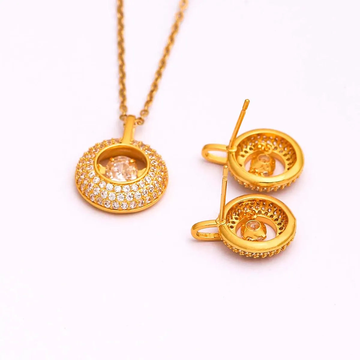 Ig Style Simple Style Circle Stainless Steel Copper Plating Inlay Zircon 18k Gold Plated Jewelry Set