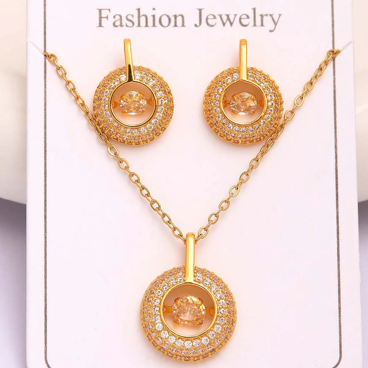 Ig Style Simple Style Circle Stainless Steel Copper Plating Inlay Zircon 18k Gold Plated Jewelry Set