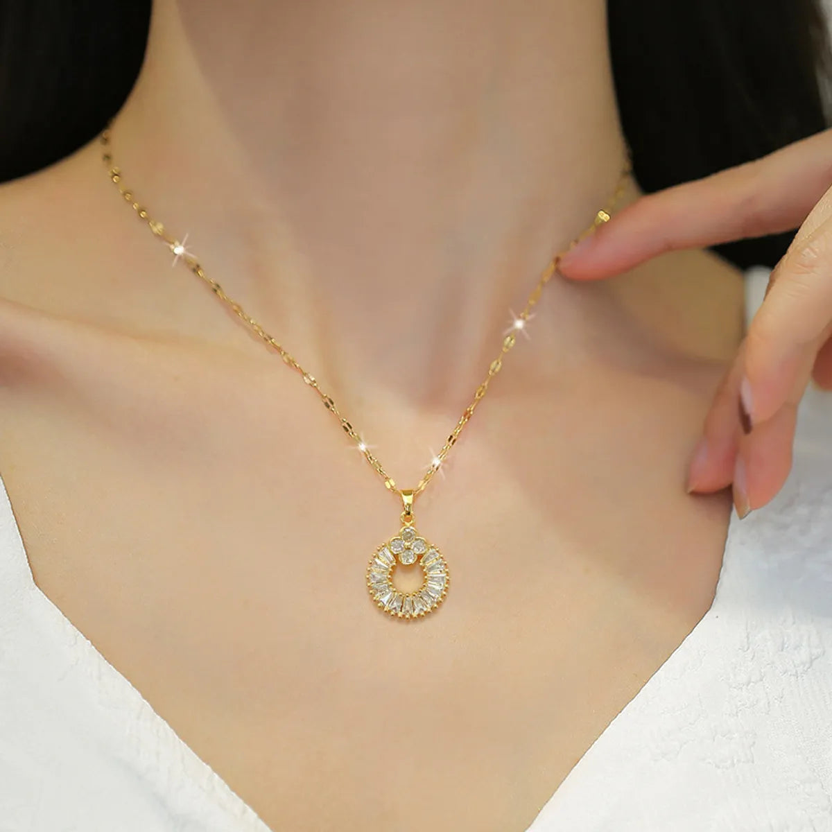 Wholesale Ig Style Simple Style Circle Titanium Steel Plating Inlay Zircon Earrings Necklace