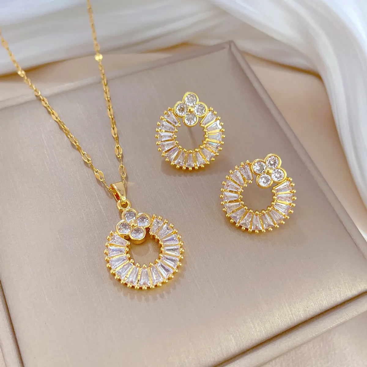 Wholesale Ig Style Simple Style Circle Titanium Steel Plating Inlay Zircon Earrings Necklace