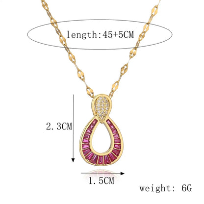 Ig Style Simple Style Circle Water Droplets Stainless Steel Copper Plating Inlay Zircon Gold Plated Pendant Necklace