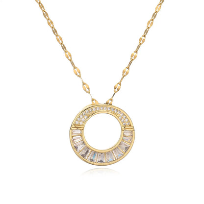 Ig Style Simple Style Circle Water Droplets Stainless Steel Copper Plating Inlay Zircon Gold Plated Pendant Necklace