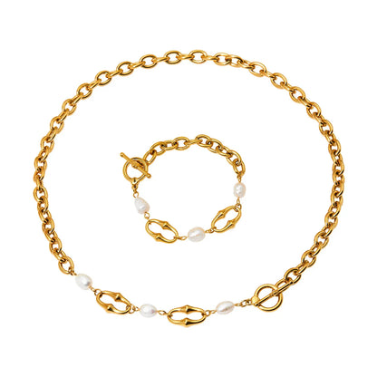 Ig Style Simple Style Classic Style Solid Color Stainless Steel Freshwater Pearl Titanium Steel Polishing Plating 14k Gold Plated White Gold Plated Gold Plated Bracelets Necklace