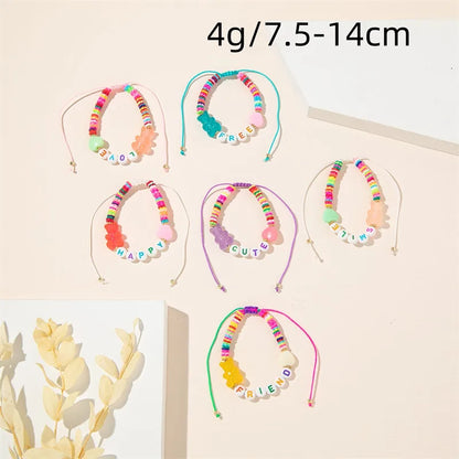 IG Style Simple Style Commute Letter Bear Heart Shape Arylic Soft Clay Wholesale Drawstring Bracelets