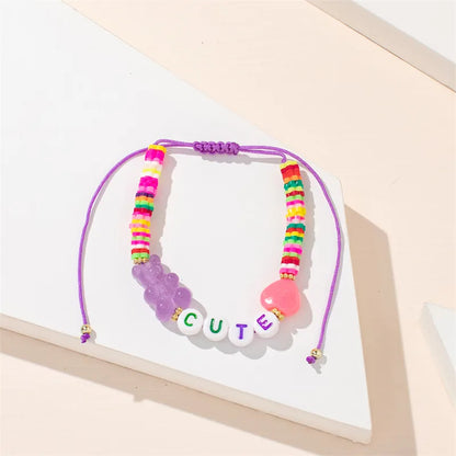 IG Style Simple Style Commute Letter Bear Heart Shape Arylic Soft Clay Wholesale Drawstring Bracelets