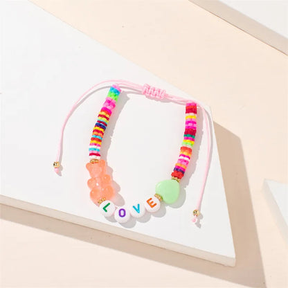 IG Style Simple Style Commute Letter Bear Heart Shape Arylic Soft Clay Wholesale Drawstring Bracelets