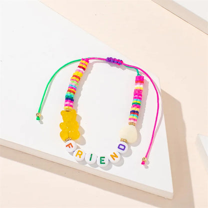 IG Style Simple Style Commute Letter Bear Heart Shape Arylic Soft Clay Wholesale Drawstring Bracelets