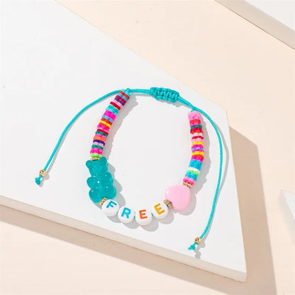 IG Style Simple Style Commute Letter Bear Heart Shape Arylic Soft Clay Wholesale Drawstring Bracelets