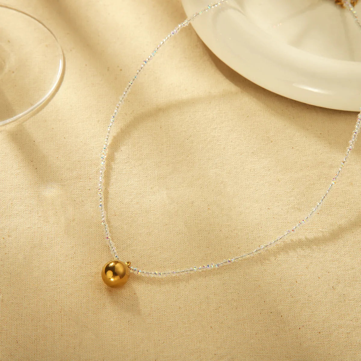 IG Style Simple Style Commute Round 18K Gold Plated Artificial Crystal 304 Stainless Steel Artificial Crystal Wholesale Pendant Necklace