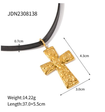 IG Style Simple Style Cross 304 Stainless Steel Leather Rope 18K Gold Plated Women's Pendant Necklace