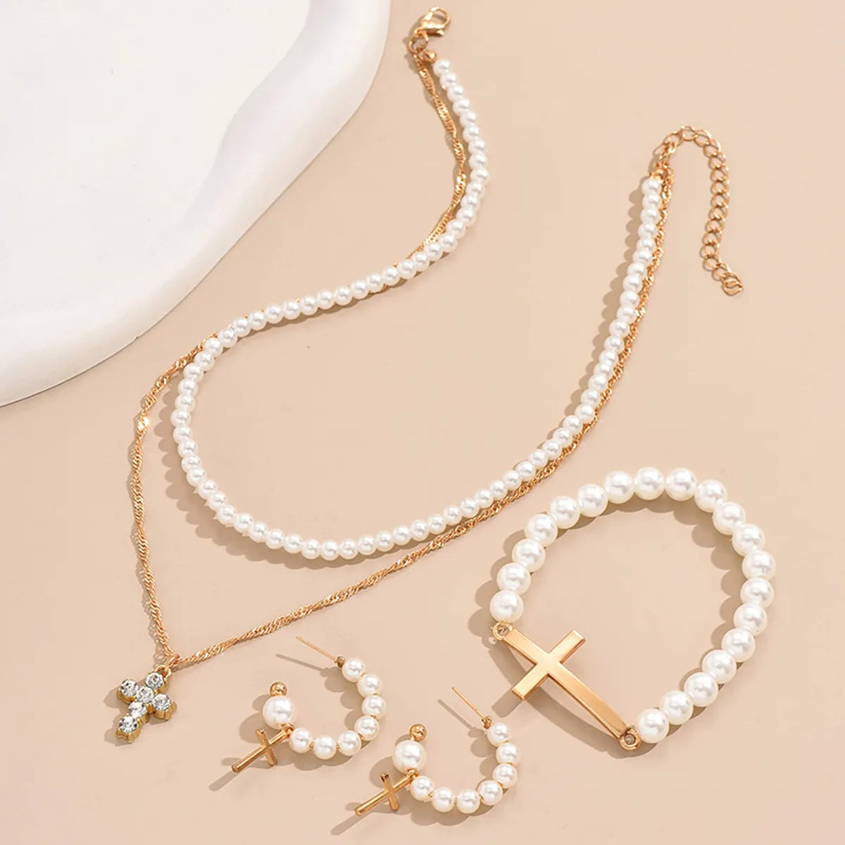 IG Style Simple Style Cross Alloy Pearl Inlay Rhinestones Women'S Jewelry Set