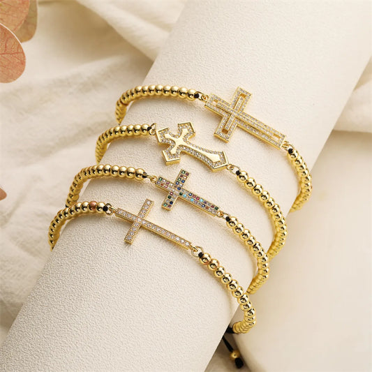 Ig Style Simple Style Cross Copper Beaded Plating Inlay Zircon Bracelets