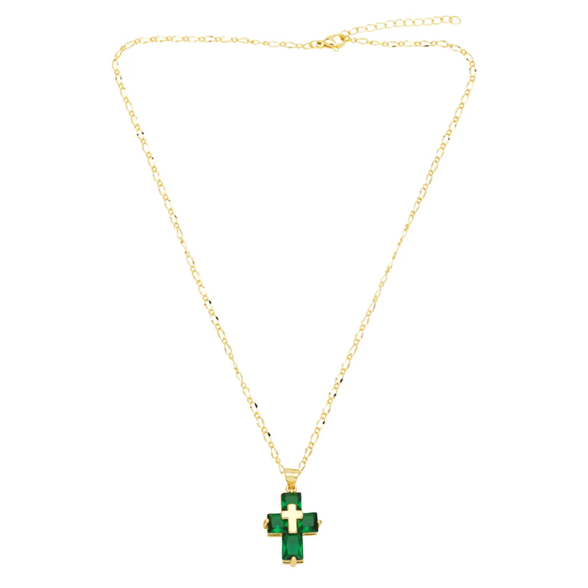 Ig Style Simple Style Cross Copper Plating Inlay Zircon 18k Gold Plated Pendant Necklace