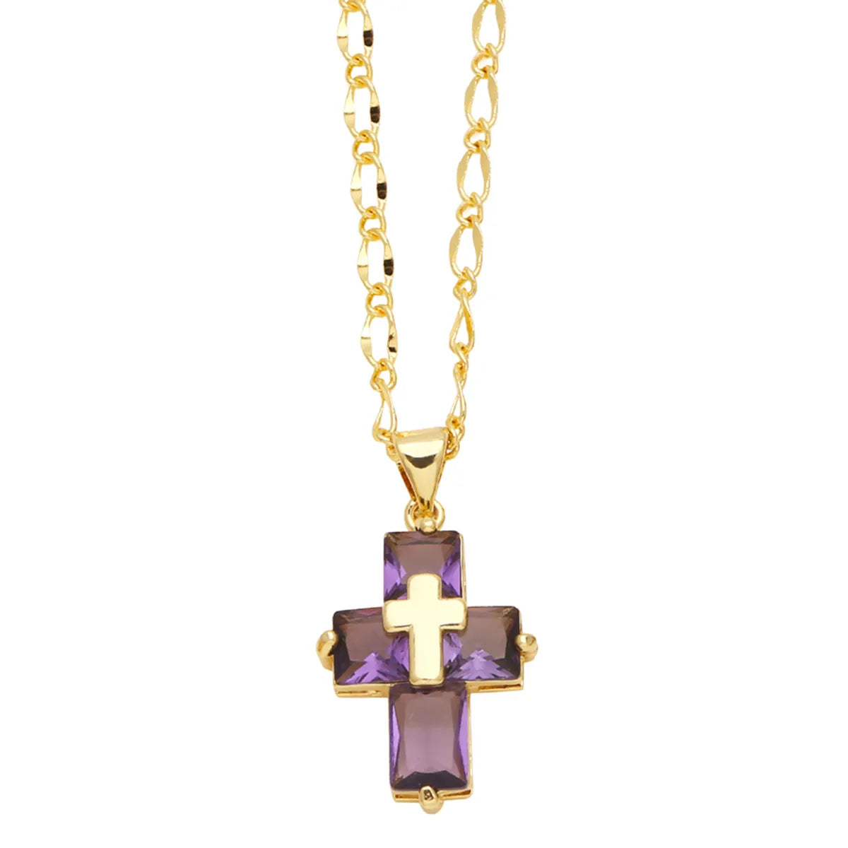 Ig Style Simple Style Cross Copper Plating Inlay Zircon 18k Gold Plated Pendant Necklace