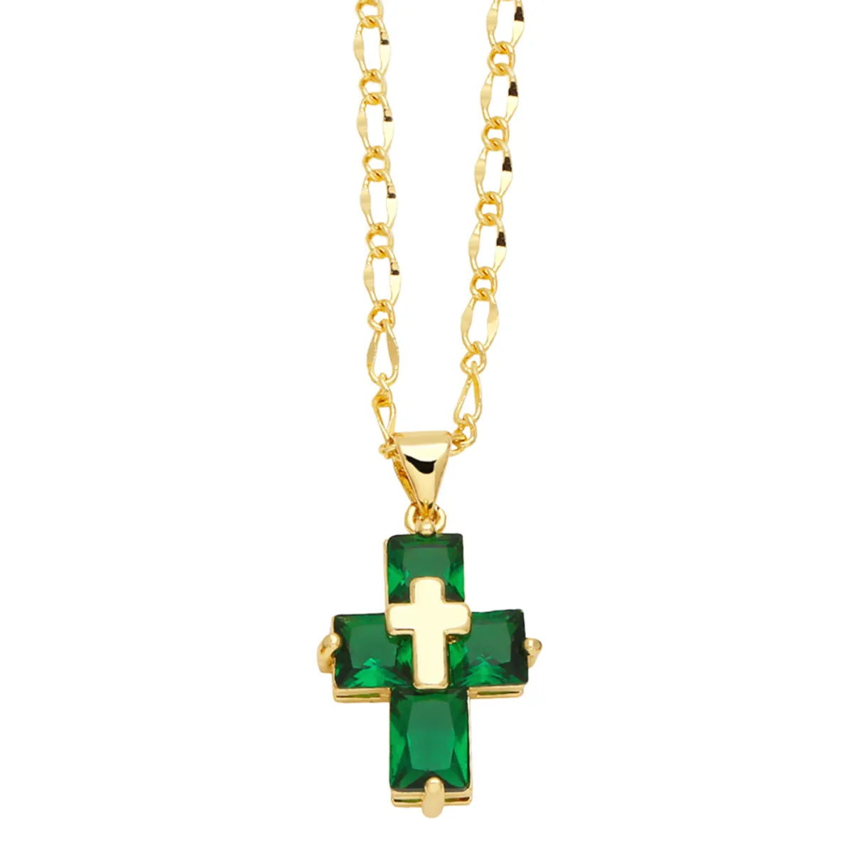 Ig Style Simple Style Cross Copper Plating Inlay Zircon 18k Gold Plated Pendant Necklace